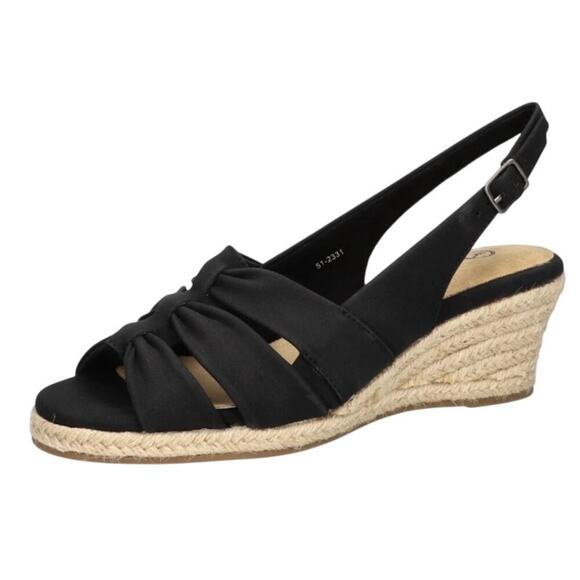 Bella Vita Shoes - Bella Vita Black Knotted Slingback Espadrille Wedge Sandals